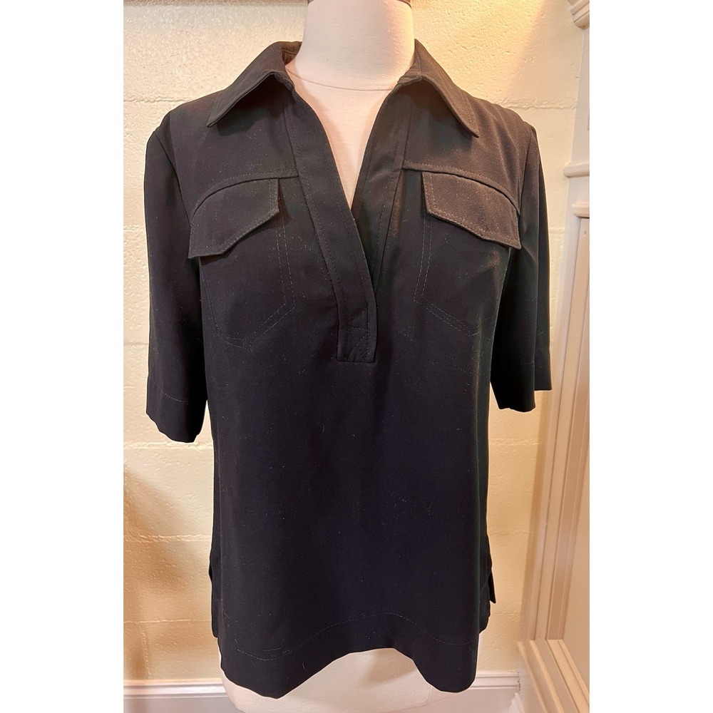 NWT Trina Turk Black Blouse Top With Pockets Size Small Made In USA